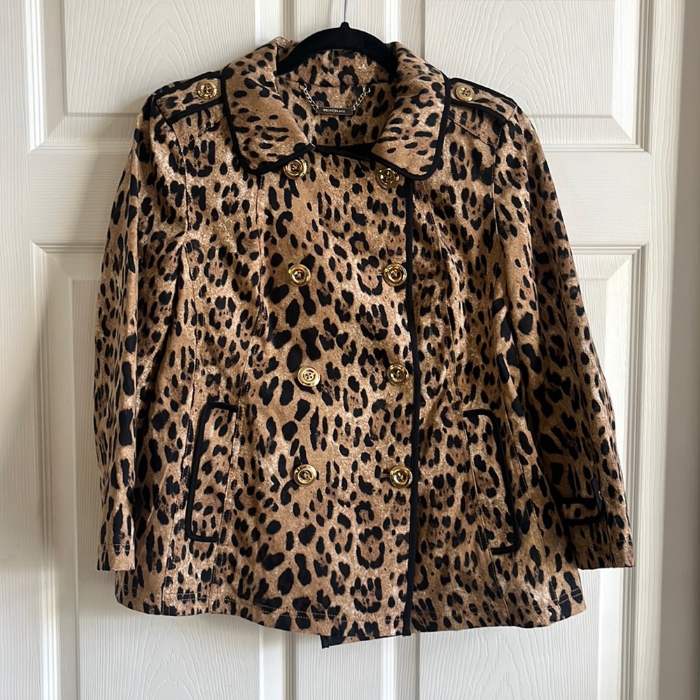 WHBM Leopard‎ Print Double Breasted Swing Trench … - image 4